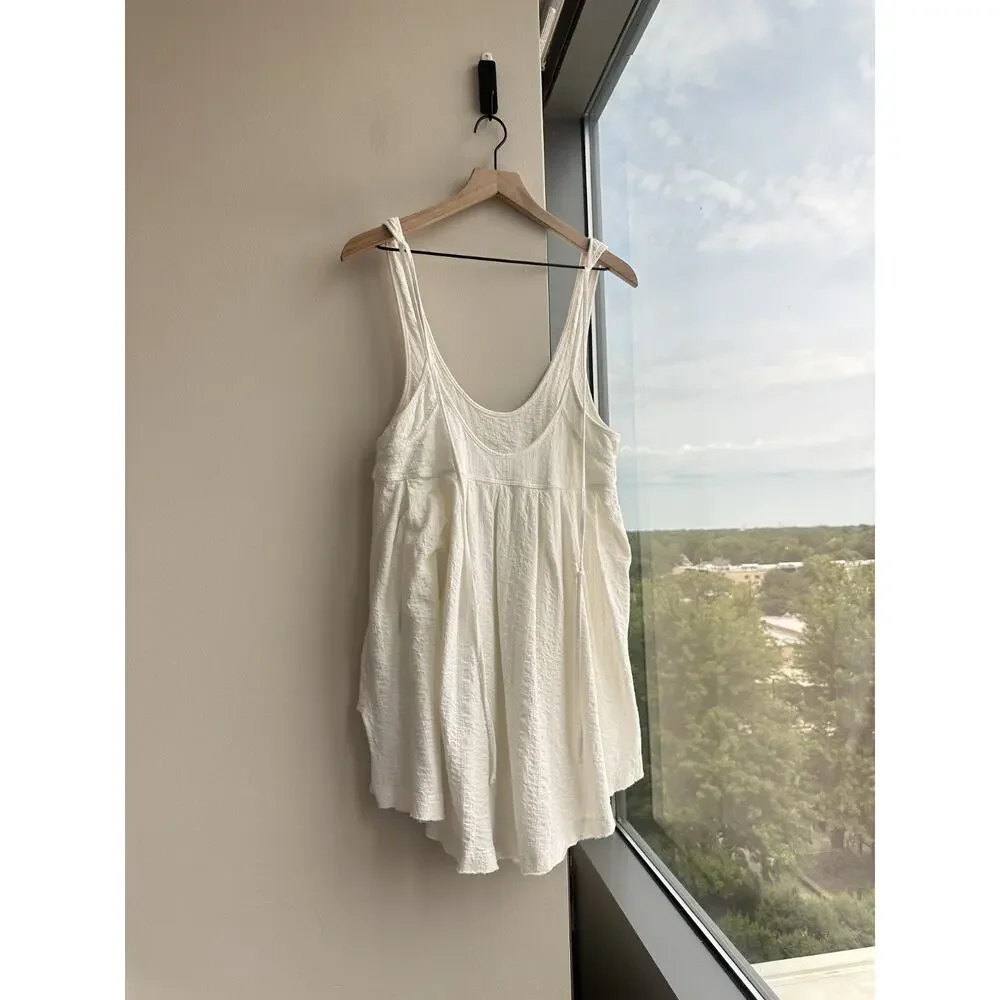 Free People Textured Tie-Back Flowy Scoop Neck Ivory Tank Tunic Sz SP